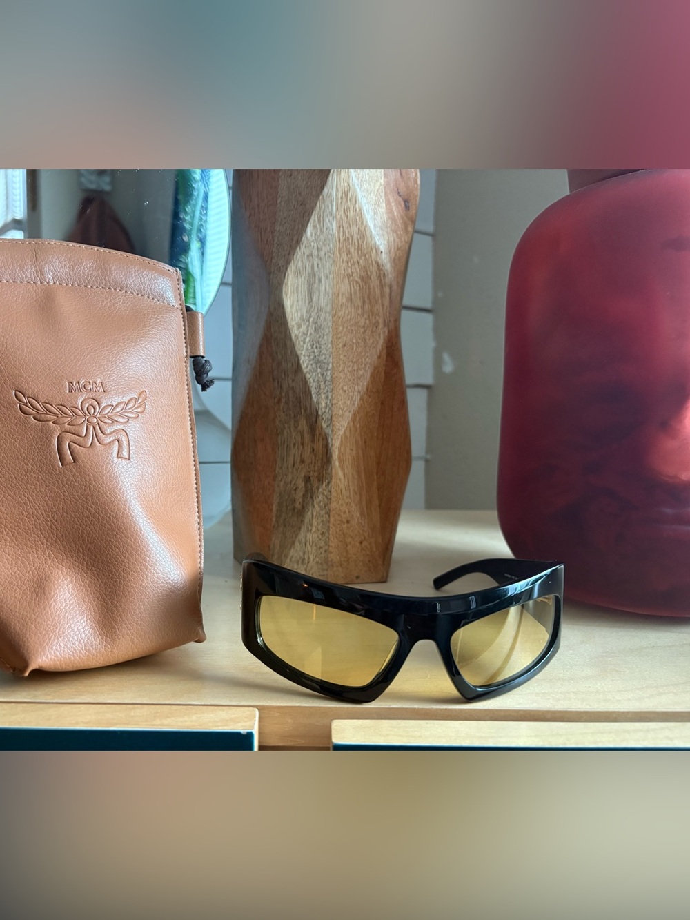 MCM Black Frame Sunglasses with Yellow Lenses